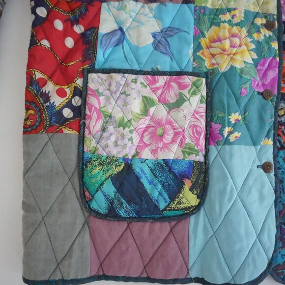 Vintage Multicolor Floral Patchwork Quilted Button Front Jacket Shacket M - Picture 7 of 11